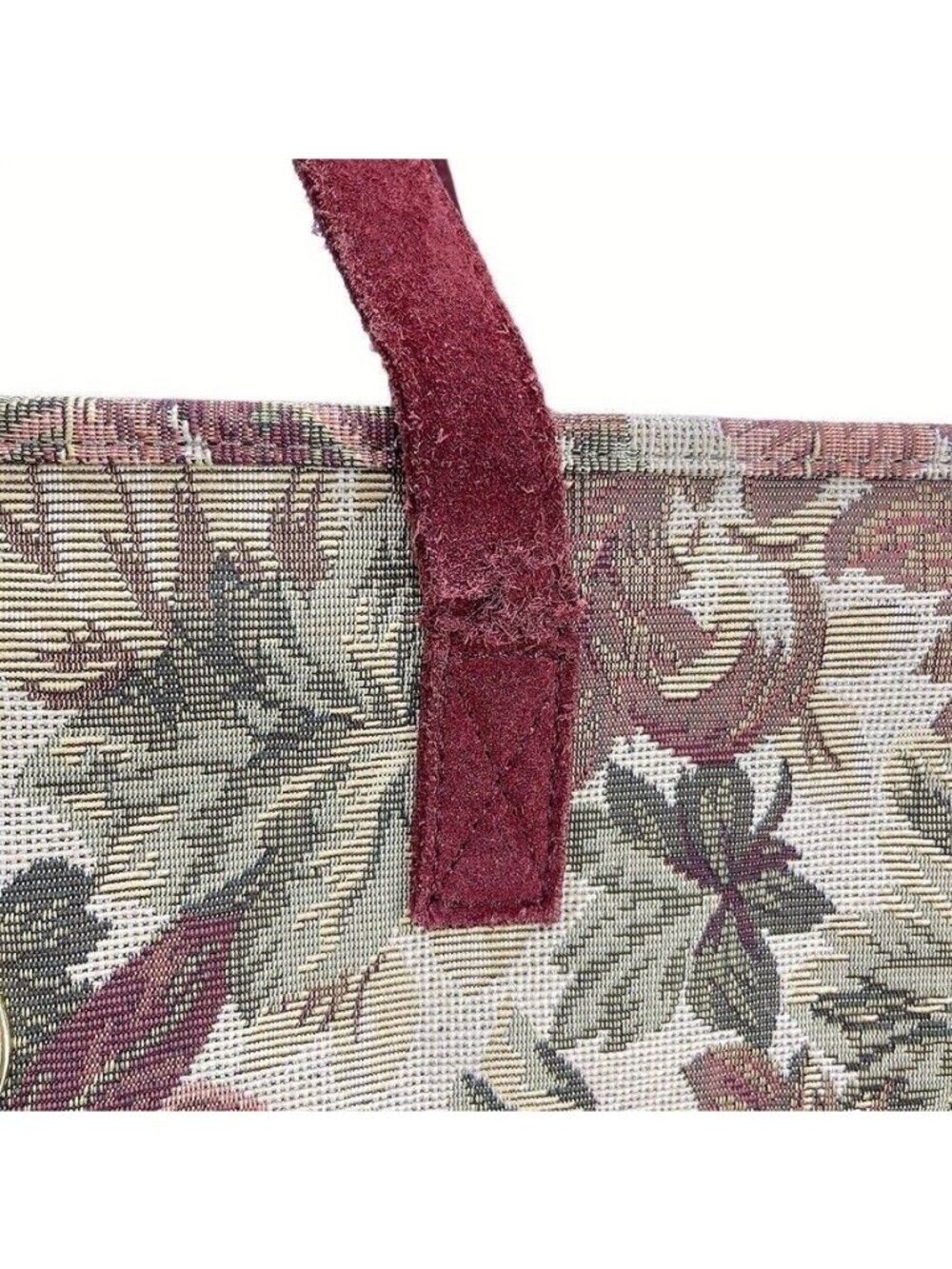 Ricardo Beverly Hills Tapestry Tote Bag With Suede Trim Leaf Pattern Zipper Top - Picture 14 of 16